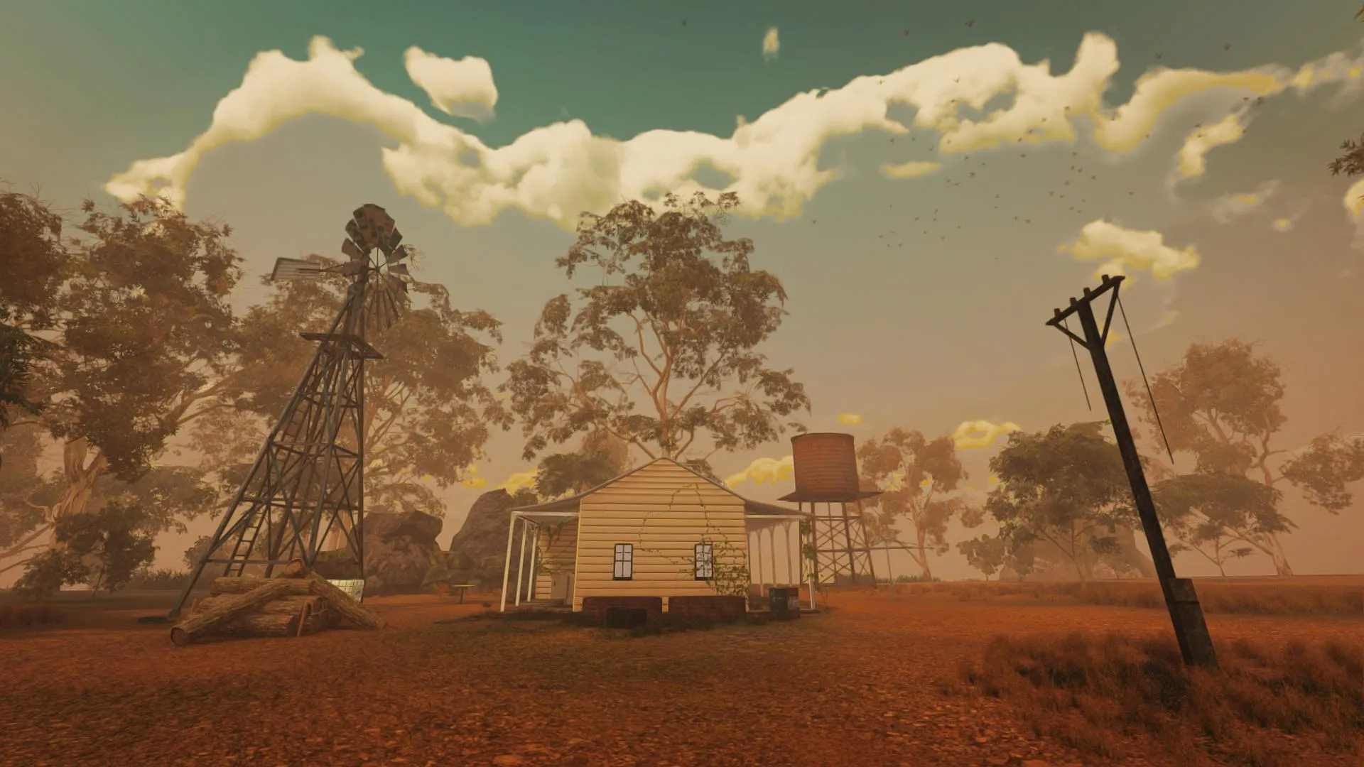 An in-game screenshot of a desolate ghost town in Australia, displaying no signs of life or human presence.